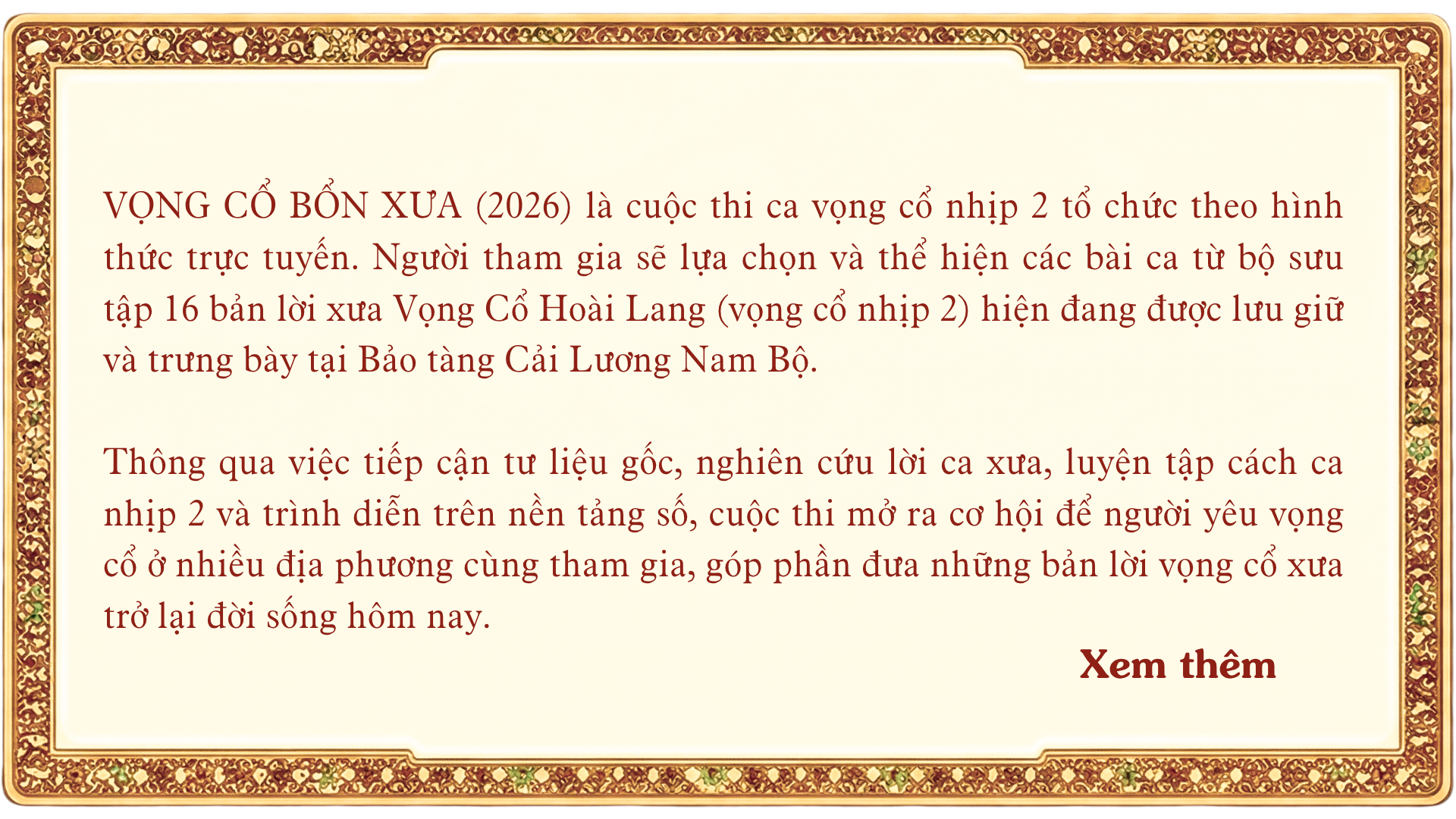 Giới thiệu vọng cổ bổn xưa